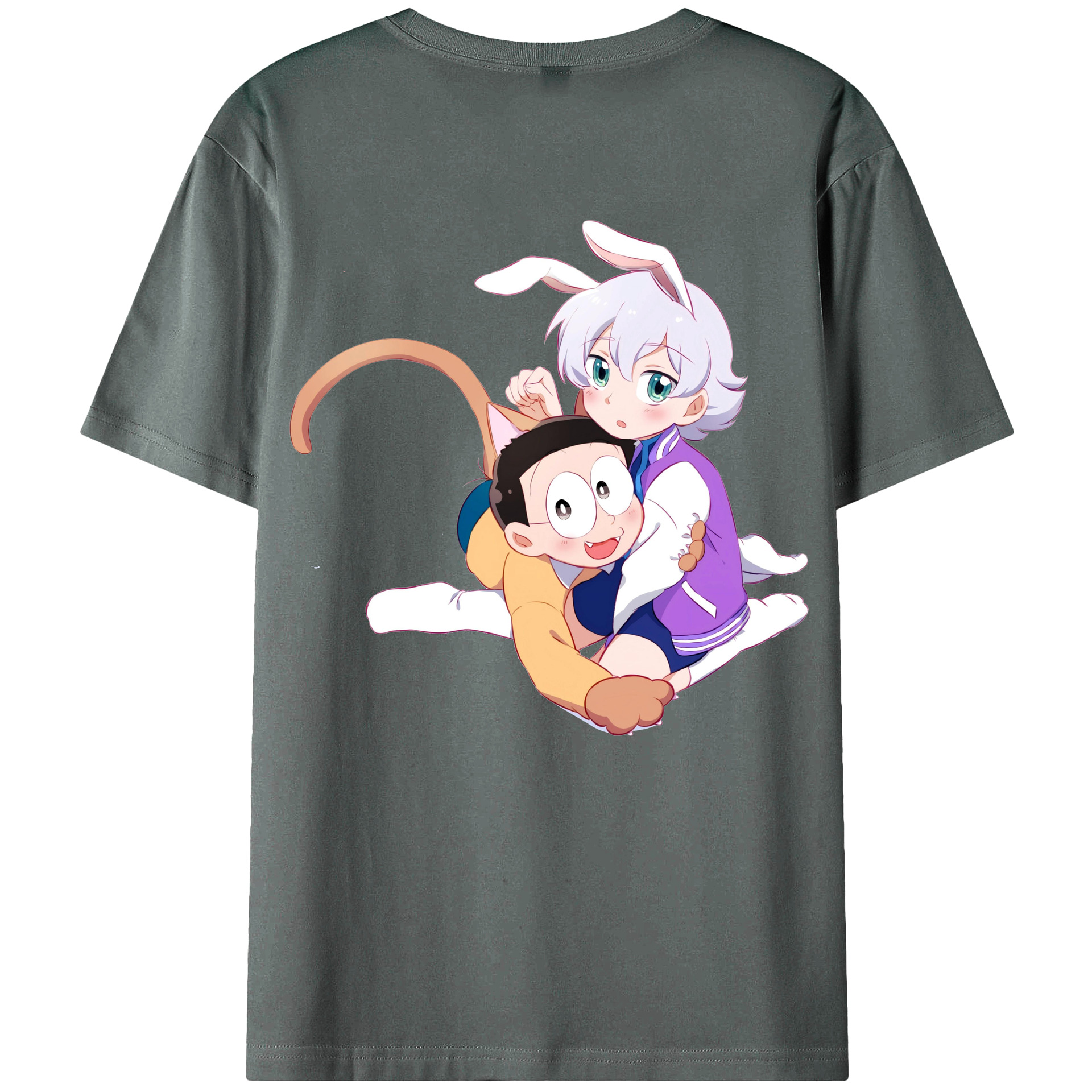 （画像用） ドラえもん 野比 のび太 Doraemon Nobita Nobi 綿100％ メンズ半袖Tシャツ（バックプリント） 通気性